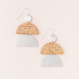 WOOD/SILV HALF MOON EARRING