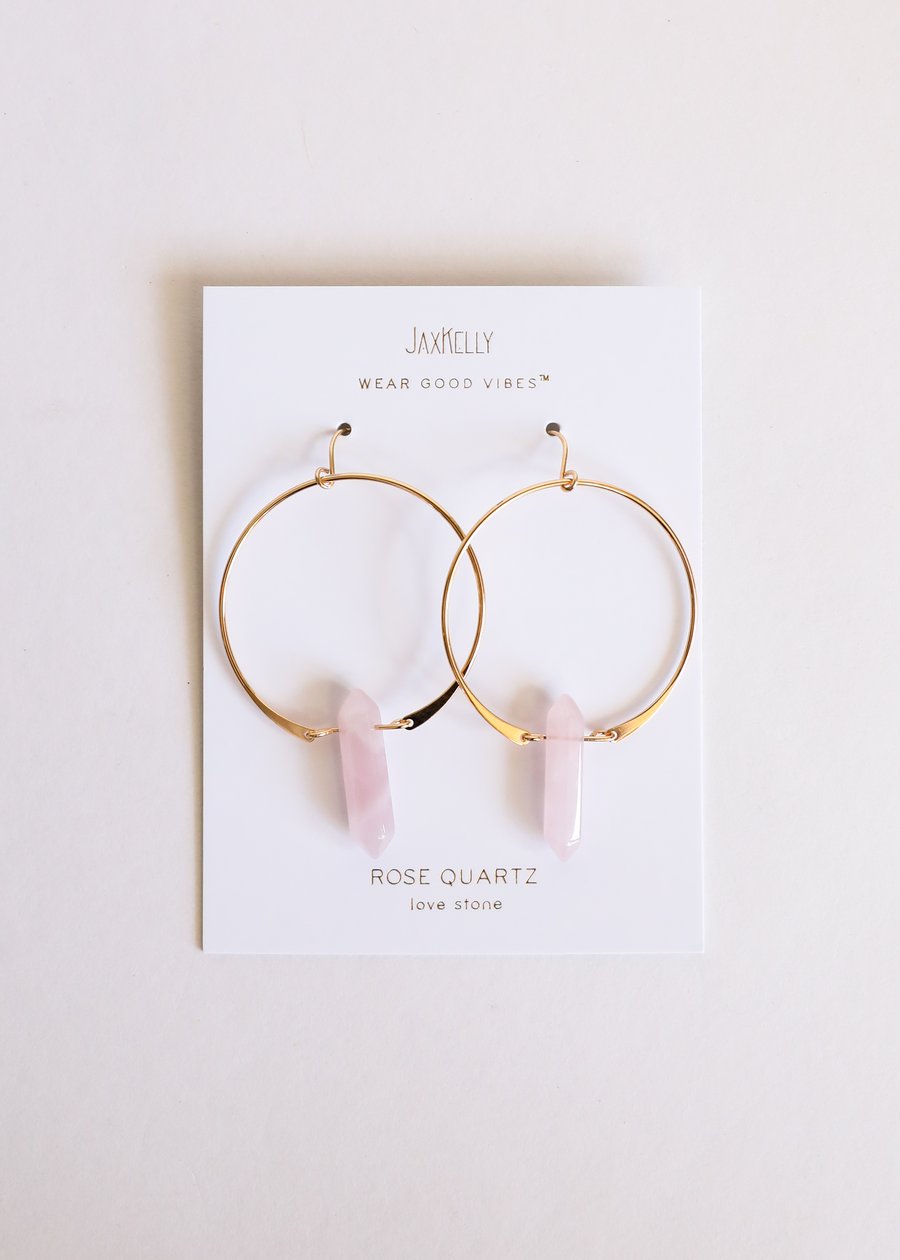 Rose Quartz Drop Hoop Pierces herlipto-