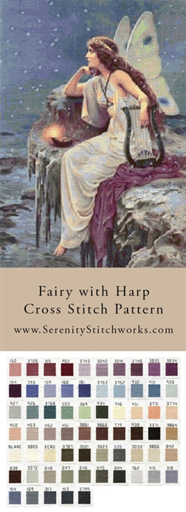 Fairy with Harp Cross Stitch Pattern