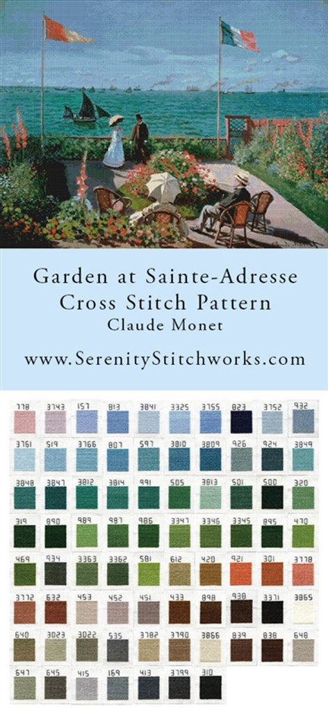 Garden at Sainte-Adresse Cross Stitch Pattern - Claude Monet