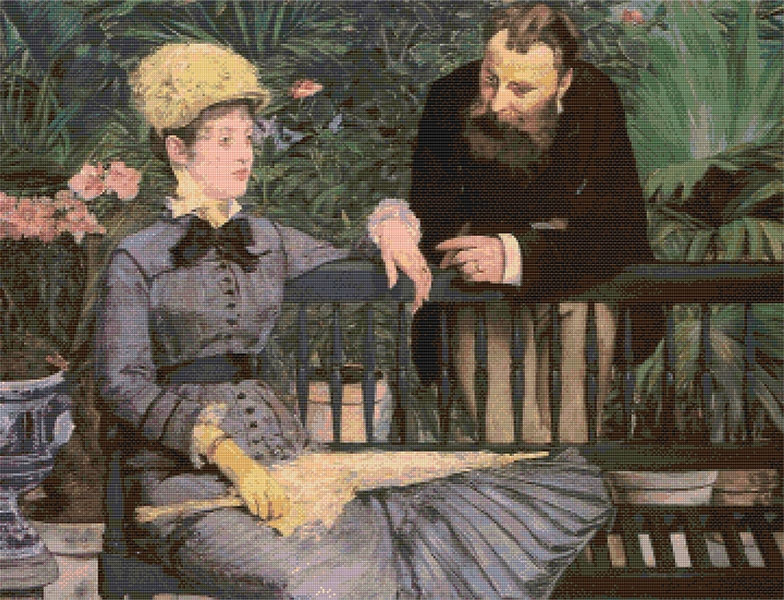 In the Conservatory Cross Stitch Chart - Edouard Manet - Impressionism
