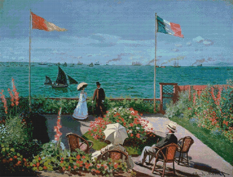 Garden at Sainte-Adresse Cross Stitch Pattern - Claude Monet