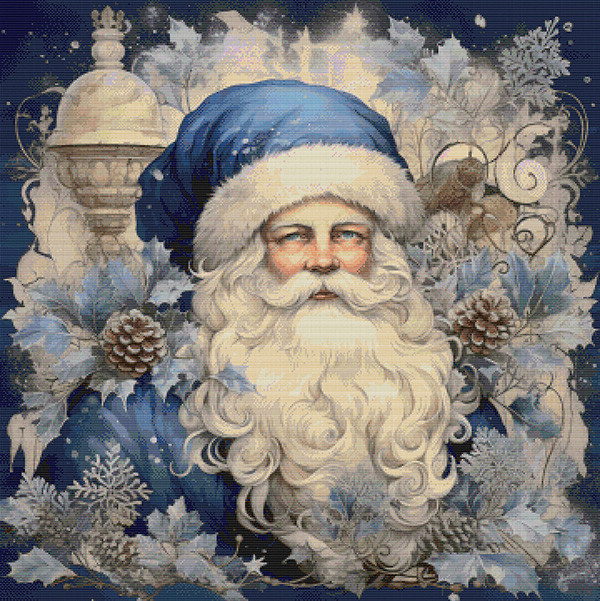 Victorian Blue Santa Claus Cross Stitch Pattern