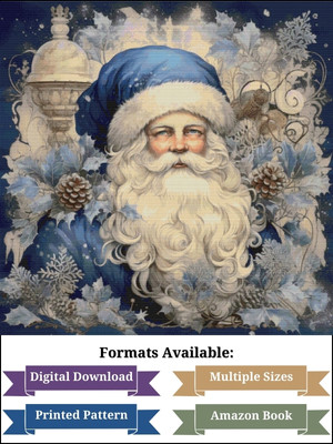 Victorian Blue Santa Claus Cross Stitch Pattern