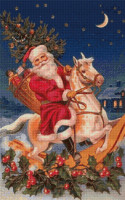 Santa on a Rocking Horse Cross Stitch Pattern