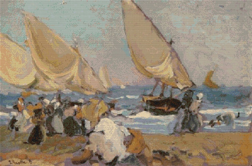 Sailing Vessels on a Breezy Day Cross Stitch Pattern - Joaquin Sorolla y Bastida
