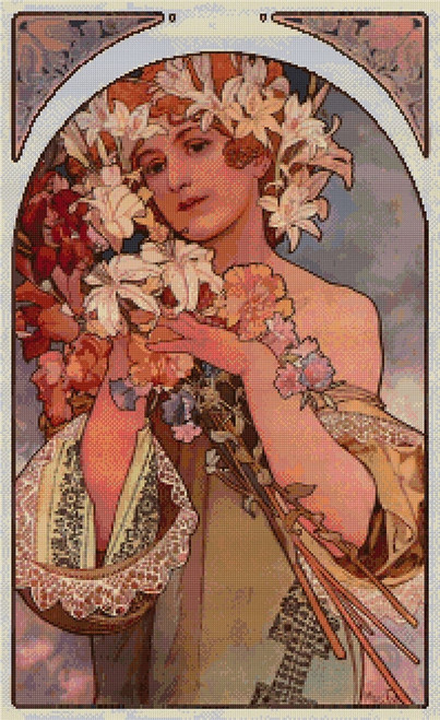 Flower Cross Stitch Chart - Alfons Mucha