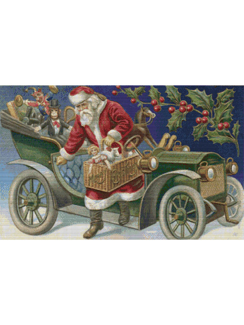 Santa Delivering Gifts by Car Cross Stitch Pattern