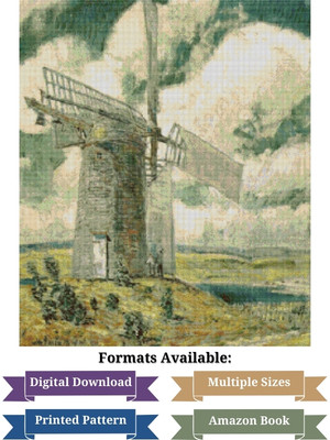 Bending Sail on the Old Mill Cross Stitch Pattern - Childe Hassam