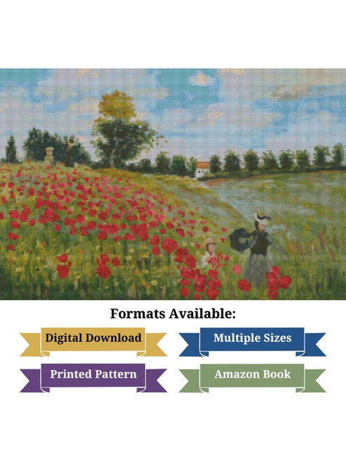 Poppies at Argenteuil Cross Stitch Pattern – Claude Monet