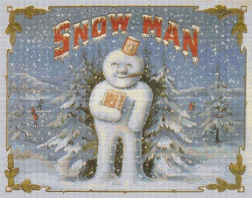 Snow Man Selling Cigars Cross Stitch Pattern