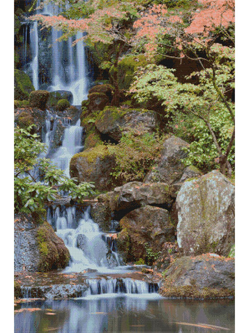 Koi Pond Waterfall I Cross Stitch Pattern - John Mejia