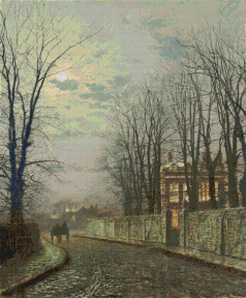 A Wintry Moon Cross Stitch Pattern - John Atkinson Grimshaw