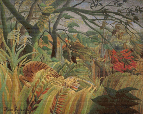 Surprise! Tiger in a Tropical Storm Cross Stitch Pattern - Henri Rousseau