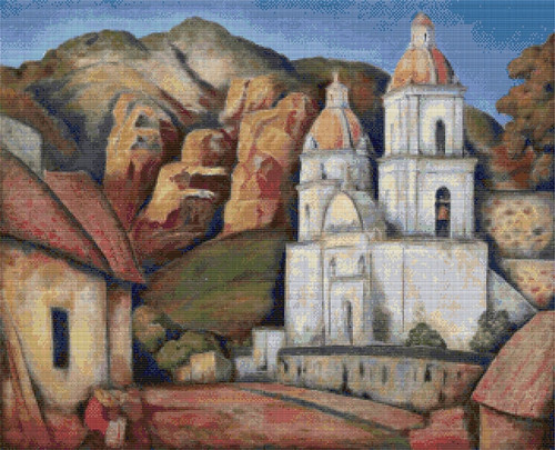 La Iglesia de Texcoco Cross Stitch Pattern - Alfredo Ramos Martinez