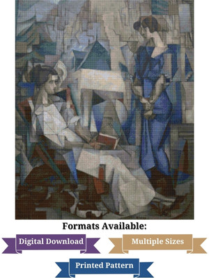Two Women Cross Stitch Pattern - Diego Rivera