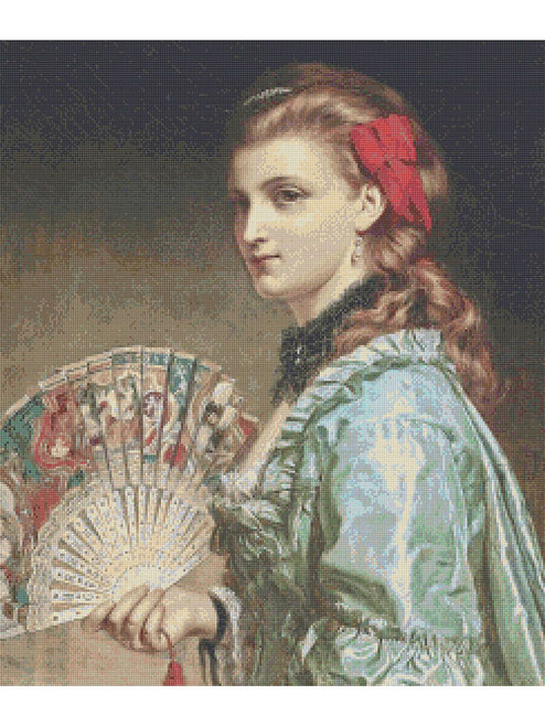 Lady with an Ivory Fan Cross Stitch Pattern - Frank Dicksee