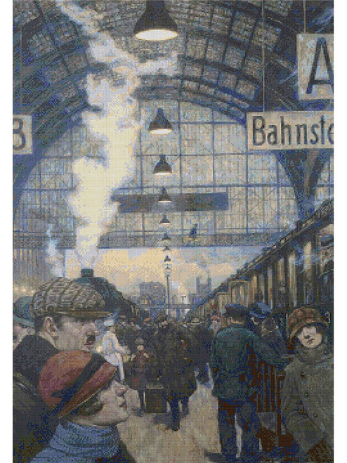 Railway Station Cross Stitch Pattern - Hans Baluschek