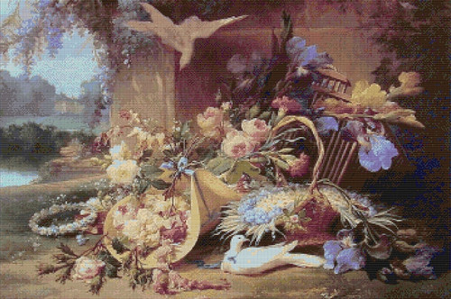 Elegant Still Life with Flowers Cross Stitch Pattern - Eugene Bidau