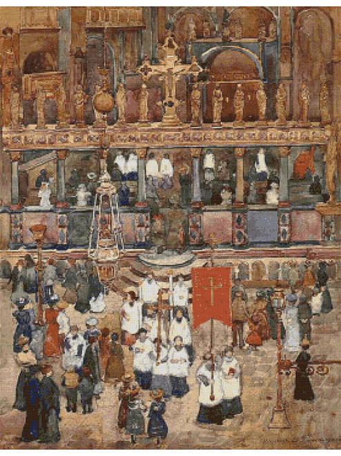 Easter Procession, St. Marks Cross Stitch Pattern - Maurice Prendergast