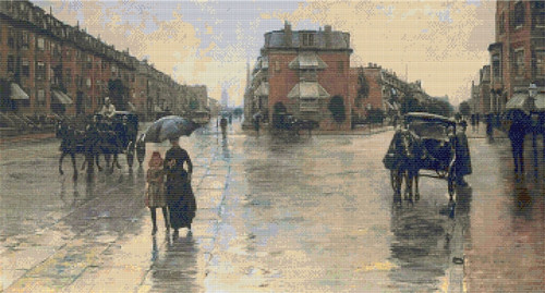 A Rainy Day in Boston Cross Stitch Pattern - Childe Hassam