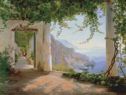 View to the Amalfi Coast Cross Stitch Pattern - Carl Frederic Aagaard