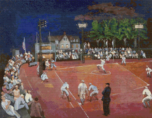 Baseball at Night Cross Stitch Pattern - Morris Kantor