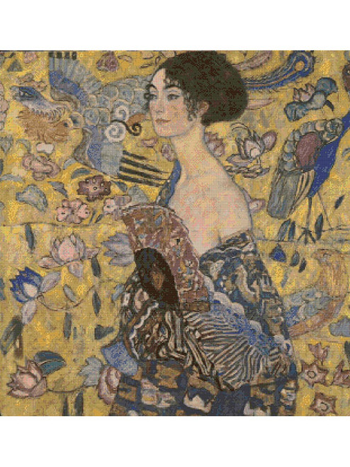 Lady with a Fan Cross Stitch Pattern - Gustav Klimt