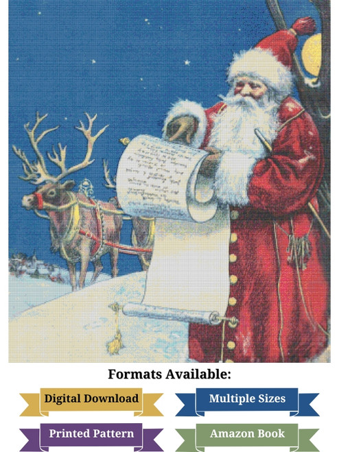 Santa Checking His List Cross Stitch Pattern