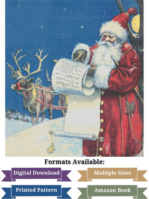 Santa Checking His List Cross Stitch Pattern