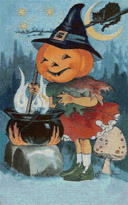 Pumpkin Witch Cross Stitch Pattern