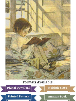 Girl Reading Cross Stitch Pattern Book - Jessie Willcox Smith