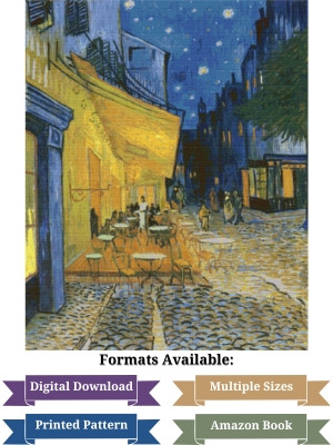 Café Terrace at Night (Place du Forum) Cross Stitch Pattern - Vincent van Gogh - www.SerenityStitchorks.com