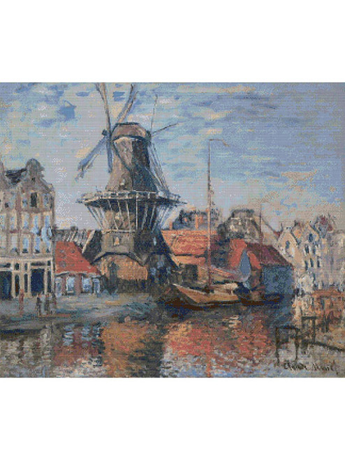 The Windmill on the Onbekende Canal, Amsterdam Cross Stitch Pattern - Claude Monet