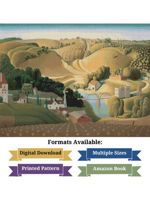 Stone City, Iowa Cross Stitch Pattern - Grant Wood