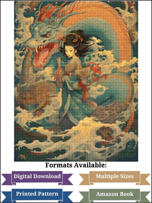 Anime Geisha with Chinese Dragon Cross Stitch Pattern