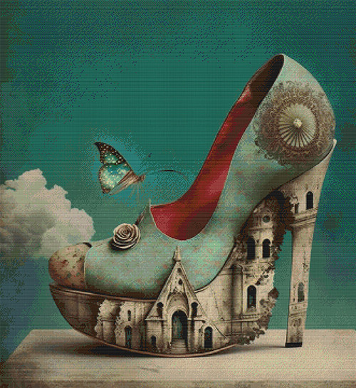 Surreal Skyline Stiletto Heel Cross Stitch Pattern