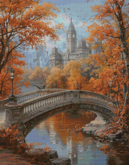 Stone Bridge in Autumn Cross Stitch Pattern