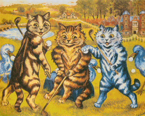 Cats Playing Golf Cross Stitch Pattern – Louis Wain