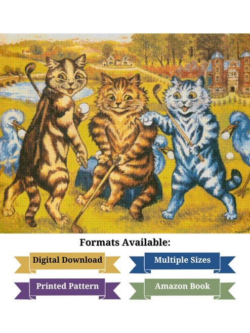 Cats Playing Golf Cross Stitch Pattern – Louis Wain