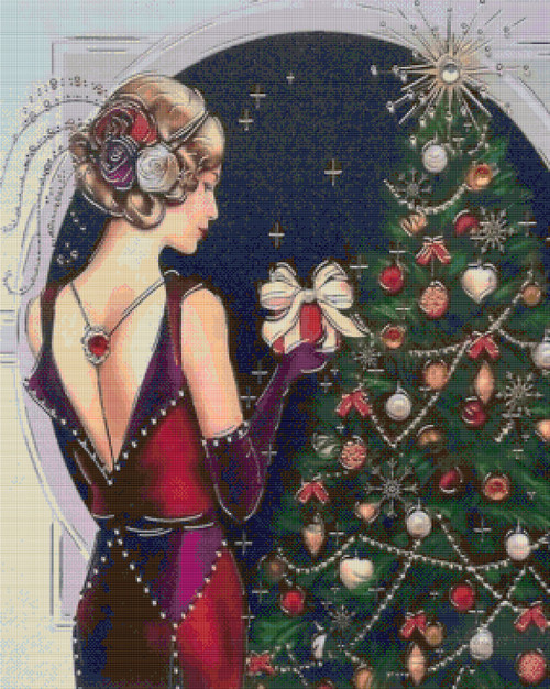 Art Deco Woman with a Christmas Gift Cross Stitch Pattern