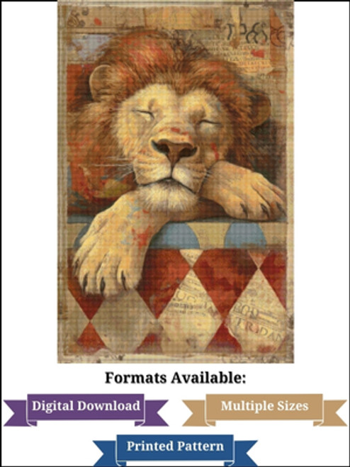 Vintage Sleeping Circus Lion Cross Stitch Pattern