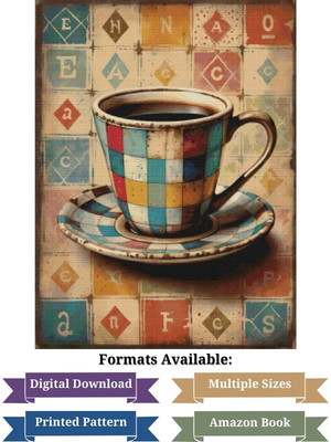 Vintage Patchwork Coffee Cup Cross Stitch Pattern