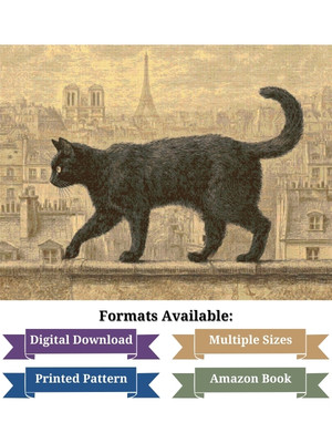 Parisian Black Cat Cross Stitch Pattern