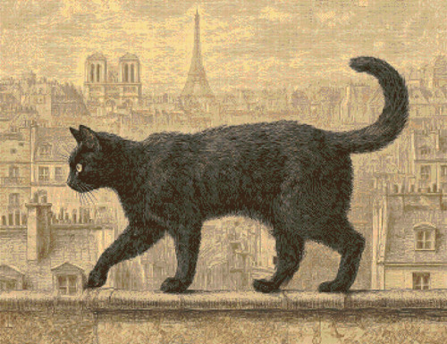 Parisian Black Cat Cross Stitch Pattern