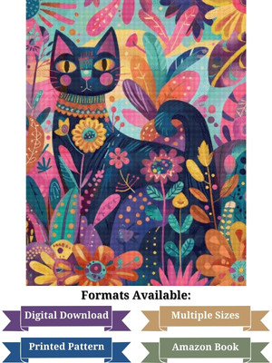 Hippie Floral Cat – Colorful Boho Cross Stitch Pattern
