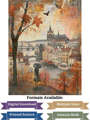 Autumn Stroll in the Old City Cross Stitch Pattern