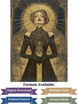 Art Deco Celestial Woman in Black and Gold Cross Stitch Pattern