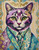 Dapper Collage Cat in Suit Cross Stitch Pattern