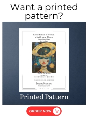 Surreal Portrait of Woman with Orbiting Planets Cross Stitch Pattern